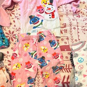 Kids Pink Holiday Shark & Snowman Pajama Set